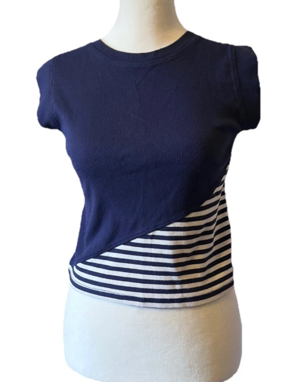 Maeve Anthropologie Blue Striped Ribbed Sleeveless Muscle Top Women’s Size S